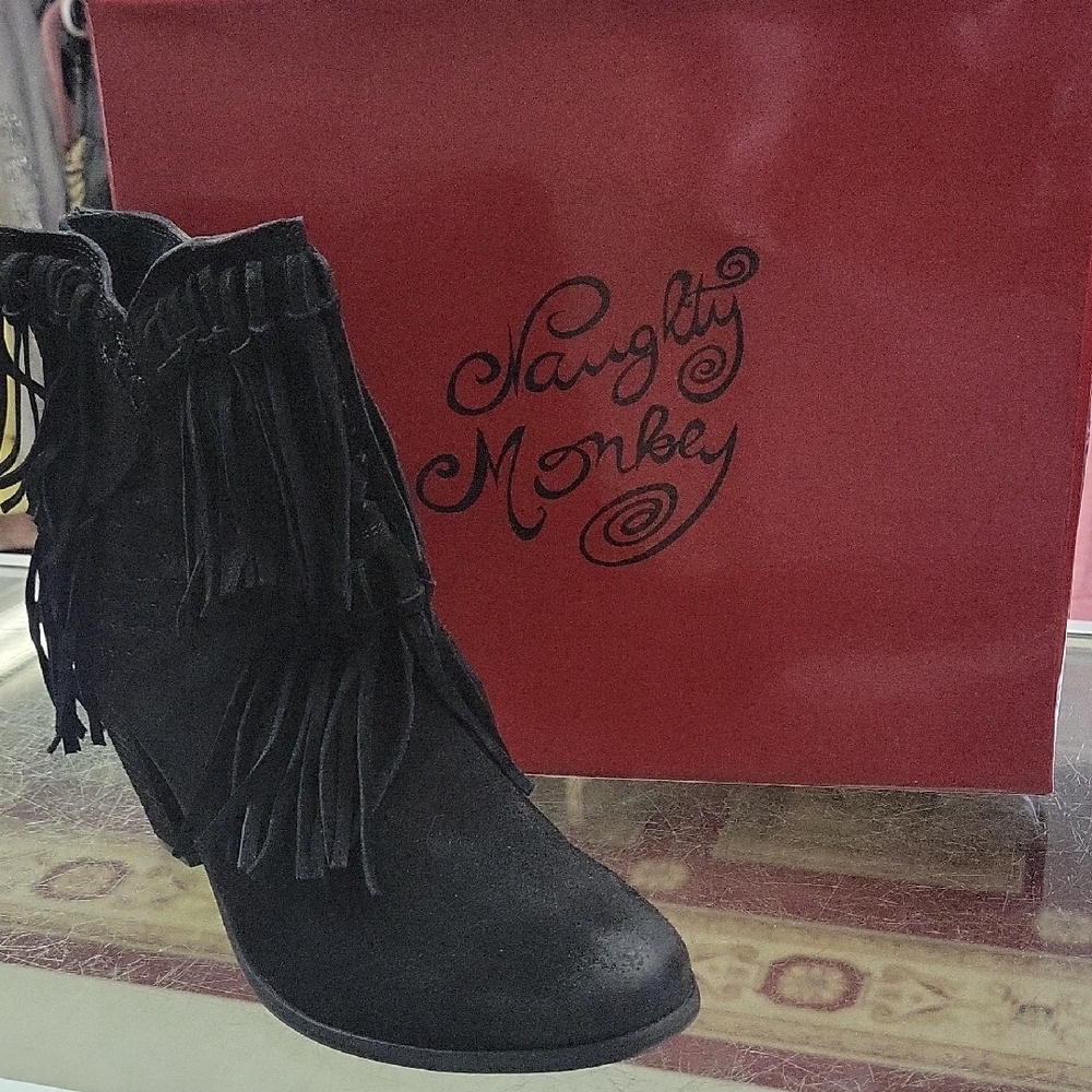 Naughty Monkey Black Fringe Ankle Boots
